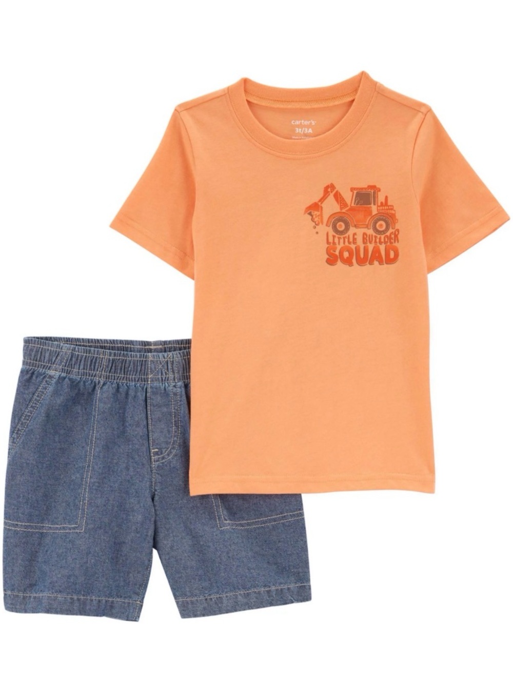 Carter's Orange Construction Graphic Tee and Jean Shorts Set